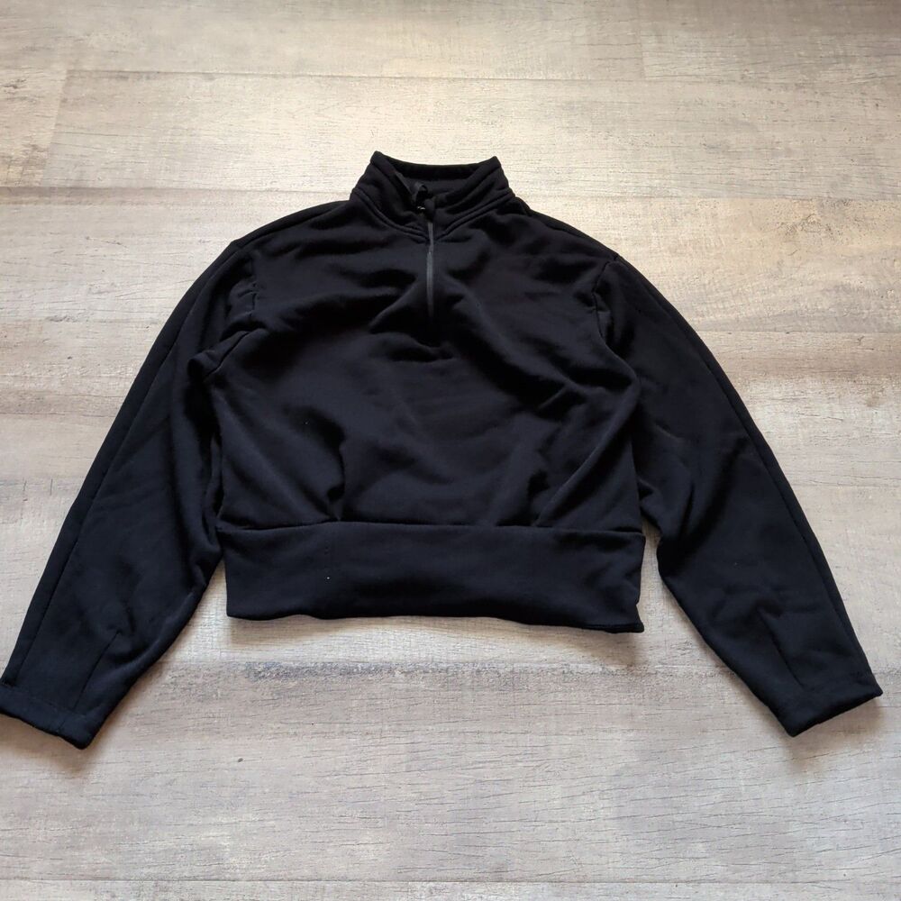 Athleta Fleece Cropped Sweatshirt Womens S Black Half Zip Pullover Crop